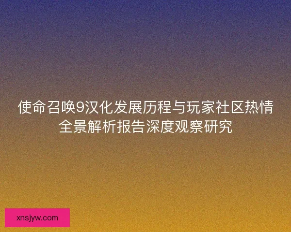 使命召唤9汉化发展历程与玩家社区热情全景解析报告深度观察研究